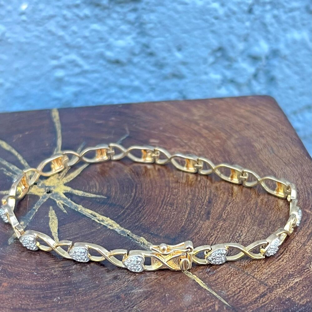 Vintage Heart Tennis Bracelet Sterling Silver Gold Plated Jewelry